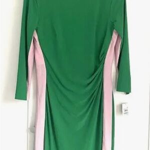 Kasper Green and Pink Ruched Sheath Dress